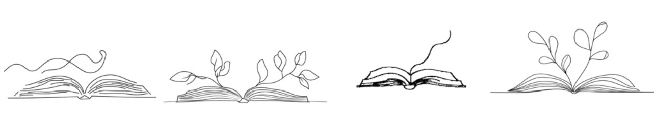 Fototapete - Page of an opened book isolated on a white background. Continuous line drawing. Modern illustration.