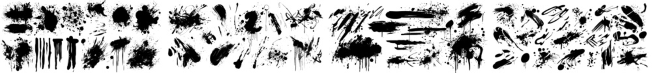 Aufkleber - Isolated set of black paint, great elaboration, graffiti stencil template ink brush strokes, brushes, lines. Modern paint blotches. Round grunge design elements. Modern paint blotches.