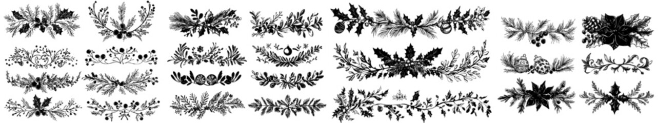 Aufkleber - Ornate winter dividers, snowflakes, floral frames, and Christmas decorations. Modern isolated symbols set.