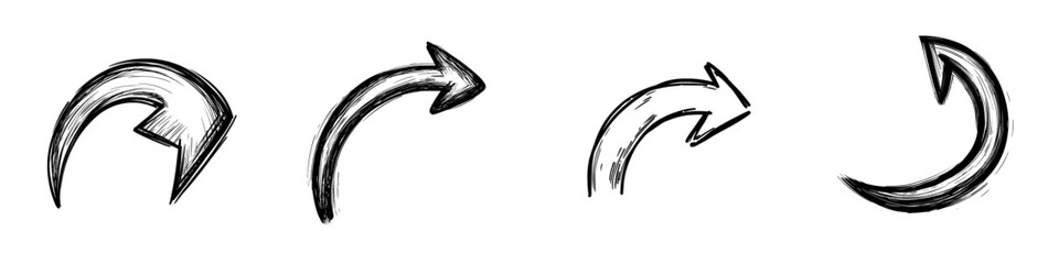 Leinwandbilder - Isolated white background with curved right arrow doodle icon.