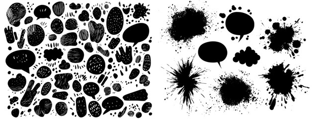 Aufkleber - Several black paint speech bubbles isolated on a white background. Hand drawn empty thought and text clouds.