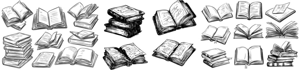 Aufkleber - Various vintage-inspired books. Hand-drawn modern design elements. Clipart.