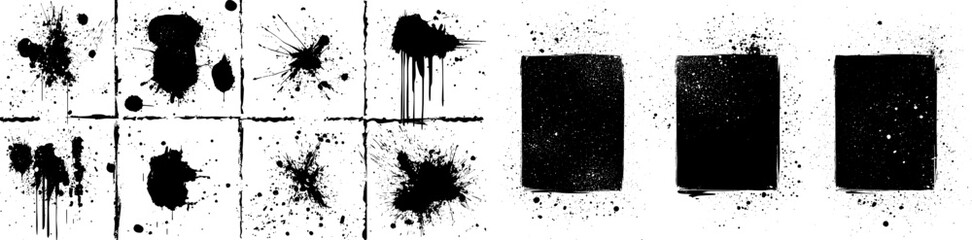 Wall Mural - Background with splattered ink drips and dots on black. Abstract background with splashed ink drips and dots on black.