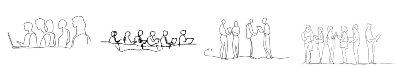 Aufkleber - Thematic drawing of two coworkers discussing work. One guy talks about a problem with his laptop while the other explains the problem with a pen.