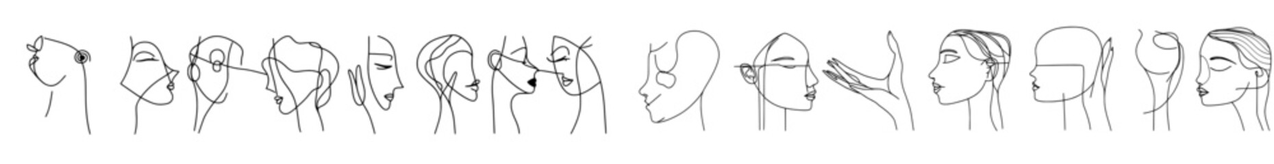 Aufkleber - Faces, leaves, flowers, abstract shapes. Isolated single elements. Contemporary illustrations, hand drawn, minimalistic.