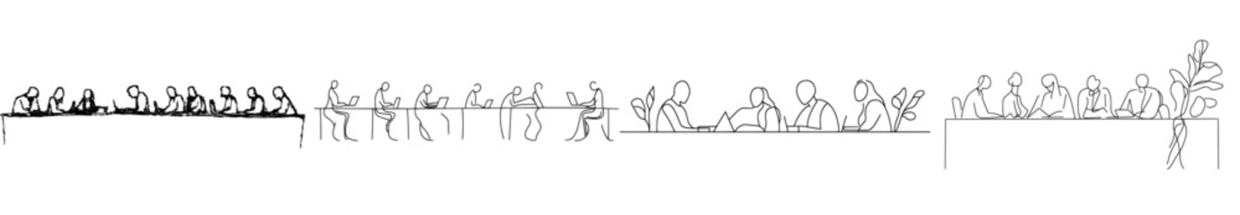 Aufkleber - Young startup founders brainstorming innovation ideas at the office. Business presentation concept continuous line drawing design modern graphic illustration.