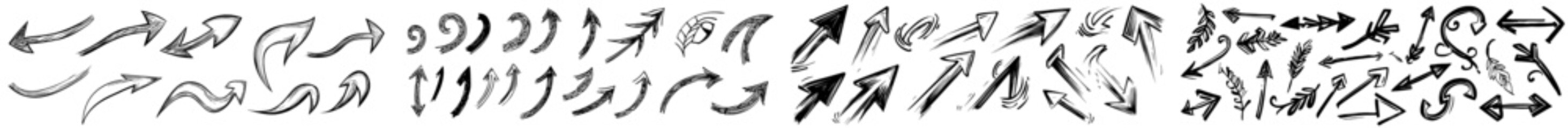 Poster - A hand drawn arrows doodle set on a white background with hand drawn sketch symbols. Modern illustration graphic design elements for your projects.