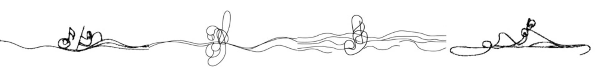 Leinwandbilder - Linear minimalist music note symbol. Trendy abstract wave melody. Modern outline sketch of sound. Illustration of music graphic contours, minimalistic note outline.