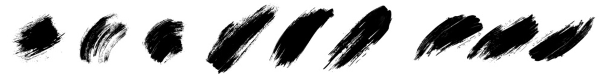 Aufkleber - Set of black paint brush spots, highlighter lines, and felt-tip pen marks with smears and stains. Ink smudge abstract shape stains and smears with texture.