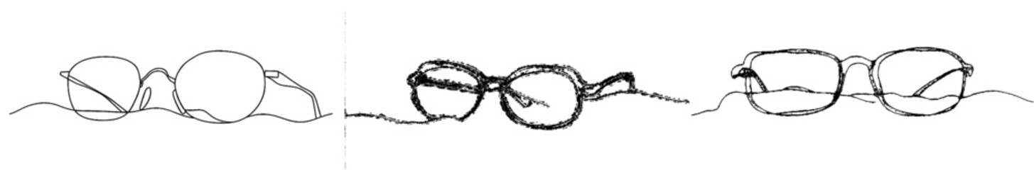 Leinwandbilder - An eyeglasses sketch in continuous line art style. Single black line sketch isolated on white background. Illustration in modern style.
