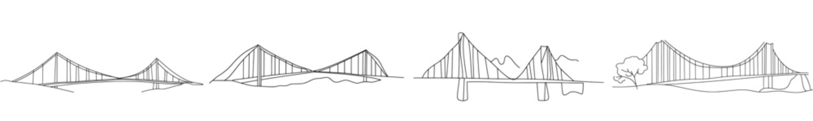 Fototapete - Bridge over river. One continuous line drawing