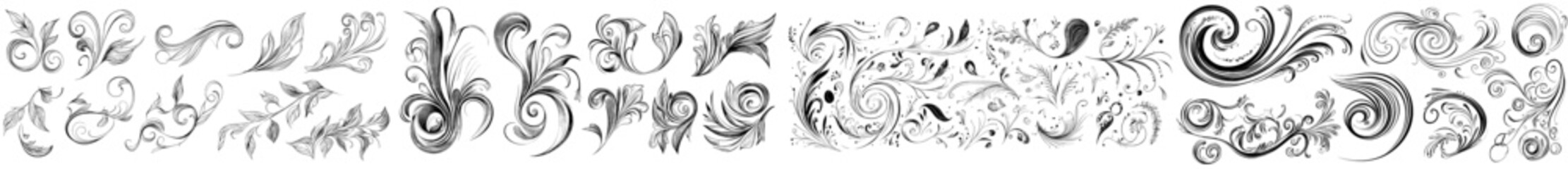 Leinwandbilder - Swirls and dividers with brush and ink. Set of hand-drawn borders for your design