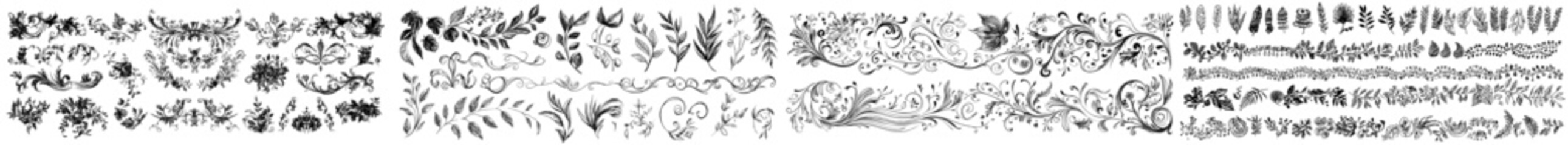 Aufkleber - Drawing of dividers, leaves, and flourishes in doodle style