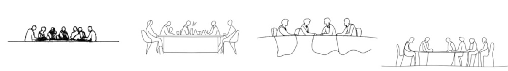 Aufkleber - Group of people sitting, standing, meeting, and supporting each other in a continuous line drawing