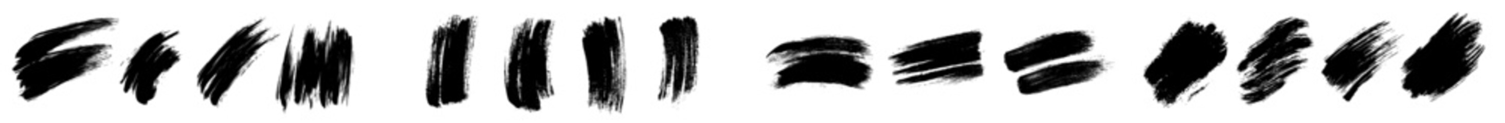 Aufkleber - Paintbrush stroke set with grunge black watercolor. Smears with brushes. Hand drawn brushstrokes. Illustration modern.