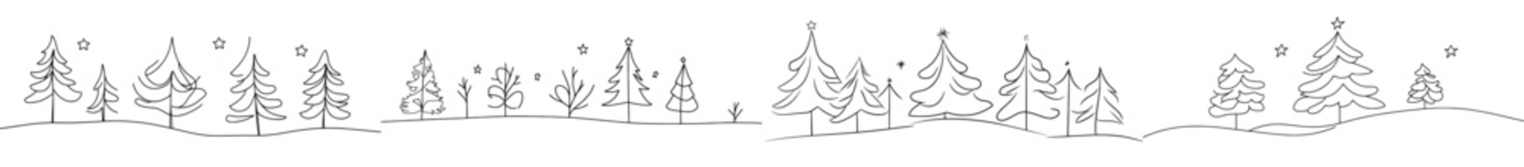 Fototapete - Merry Christmas decoration. Christmas trees with a wavy line.