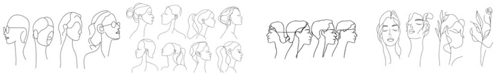 Fototapete - Portraits of beautiful women. Simple, minimalistic illustrations. Line drawings.