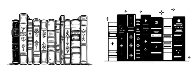 Aufkleber - Bookstore symbol sketch. Bookshelf hand drawn