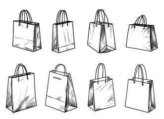 Poster - A set of shopping bags sketched isolated. Doodled packages in a hand-drawn style.