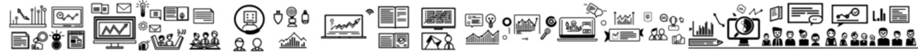 Fototapete - Set of web training icons. Illustration of a seminar. Network marketing symbol. Logo of a webinar.