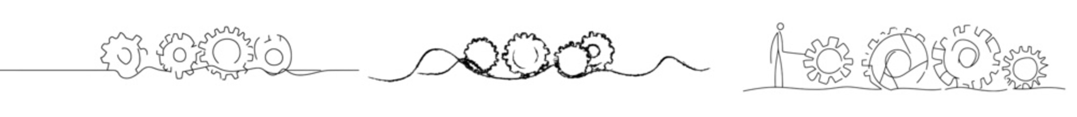 Fototapete - Gear wheel illustrated with one continuous line drawing.