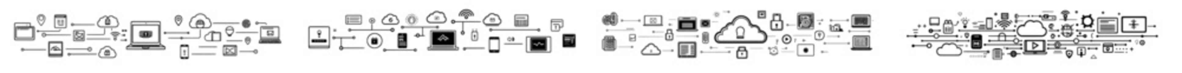 Fototapete - Collection of data exchange symbols. Symbols and logos representing data conversion or data exchange.
