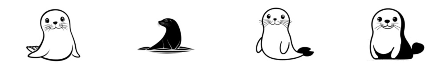 Fototapete - In black and white, WALRUS illustrates his doodle art.