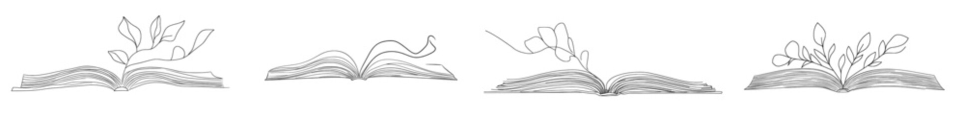 Leinwandbilder - One continuous line draws an open book with flying pages. Back to school theme illustration for website landing pages.