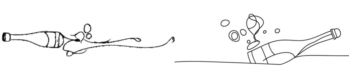 Aufkleber - The shooting cork on a champagne bottle is drawn in line art
