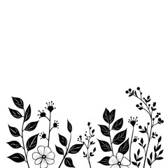 Poster - Blank background with hand-drawn wild flowers, template for wedding decoration.