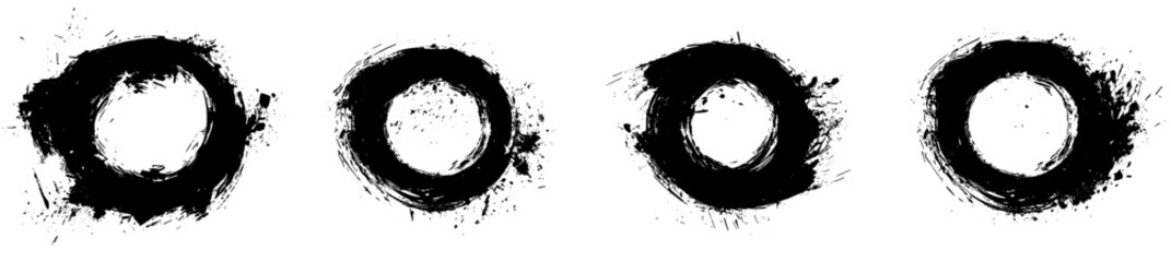 Leinwandbilder - Abstract vintage monochrome texture set with circles. Distressed and rough textured overlay. Black edges isolated on white background. Graphic design halftone style concept for banners, flyers, etc.