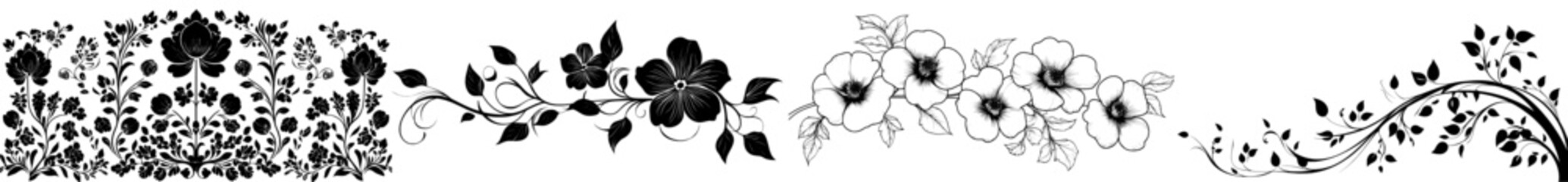 Leinwandbilder - The Petal Whirl Noir Floral Emblem Sketches, the Ink Noir Blossom Tales, and the intricate black logo designs are monochrome.