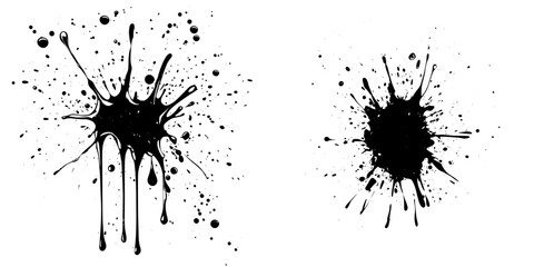 Aufkleber - High quality, manually traced ink brush stroke and paint splatter on transparent background. Drop element, rough stain with smudge, spray paint blot.