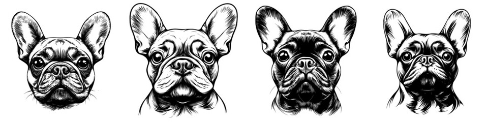 Wall Mural - Vintage engraving illustration, emblem, icon, logo, sketch, cut out, modern, png. French Bulldog.