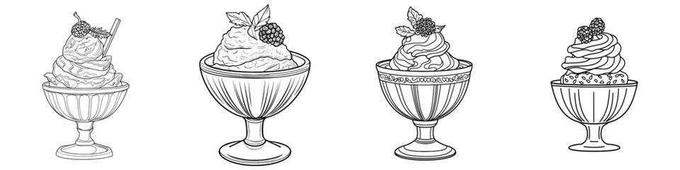 Aufkleber - Drawing of ice whipped cream raspberry dessert. For use in a restaurant or bar menu.