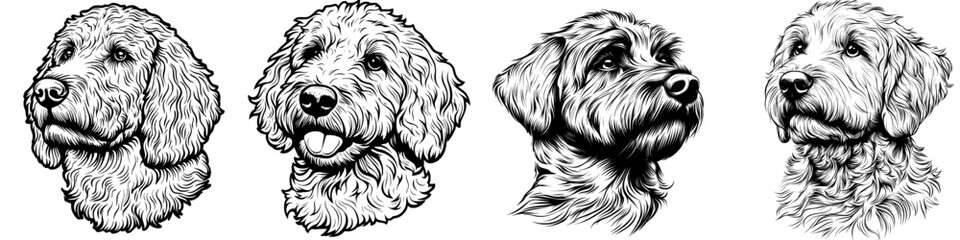 Poster - An icon, logo, or isolated object of a Labradoodle. Beautiful engraving in monochrome.