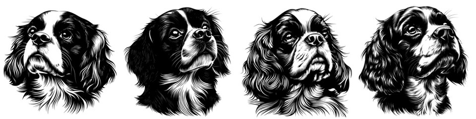 Poster - Modern illustration of Cavalier King Charles Spaniel in monochrome. Icon, logo, isolated object.