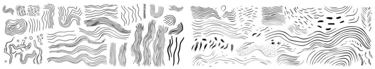 Leinwandbilder - Ink brush lines in typography. Strike through and underline elements. Black charcoal lines. Modern illustration on white.