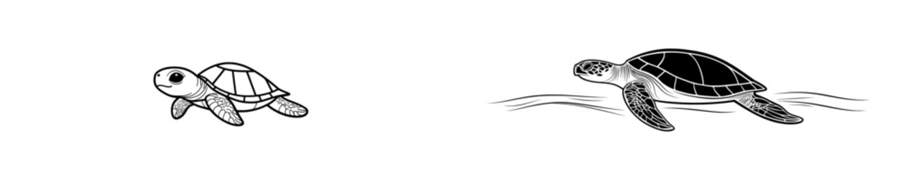 Poster - A modern drawing of a sea turtle isolated on a white background. Abstract minimal hand drawn border or divider.
