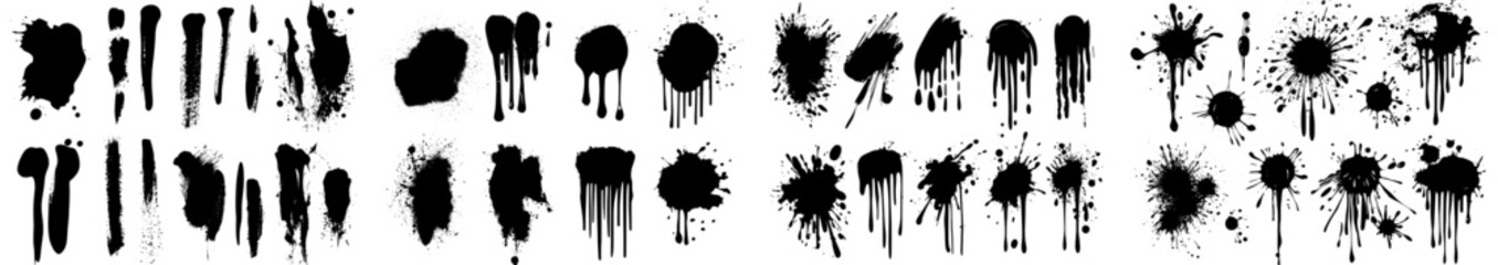 Aufkleber - A set of abstract ink blot textures. A bundle of melting paint elements. A black splash icon. An artistic and creative hand drawn layout.