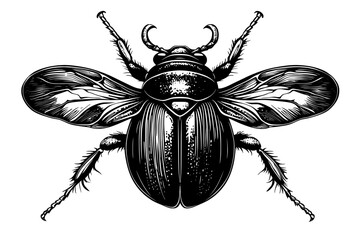Poster - This is an illustration of a European rhinoceros beetle. Oryctes nasicornis. Lucanus cervus. This is a retro engraving illustration reminiscent of vintage illustrations.