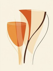 Aufkleber - A striking design featuring simple abstract shapes of a spoon and cup, created with warm colors for a modern aesthetic. Generative AI