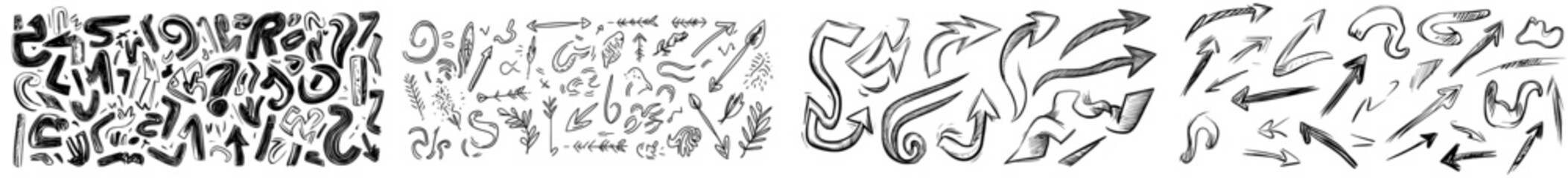 Leinwandbilder - A set of scribbled arrows. Sketch modern arrows. Hand drawn arrows, mark point icons collection. Doodle illustration isolated on white.