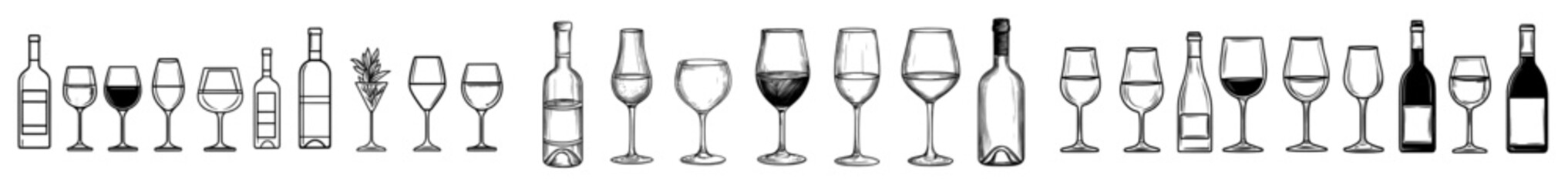 Aufkleber - Modern illustration of drinking with linear glasses and bottles. Bar and menu icons.