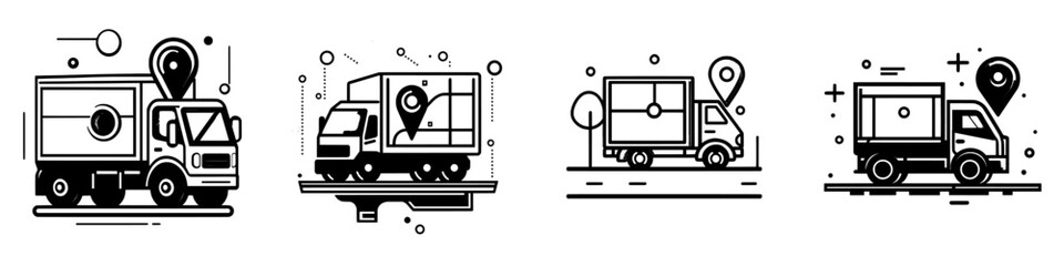 Poster - A modern line design illustration template in trendy style with a delivery to location icon