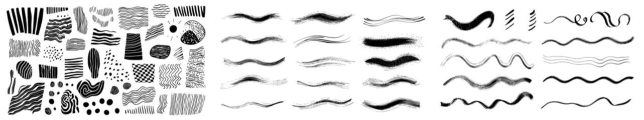 Aufkleber - An abstract collection of curly lines, simple black monochrome design elements, and doodles.
