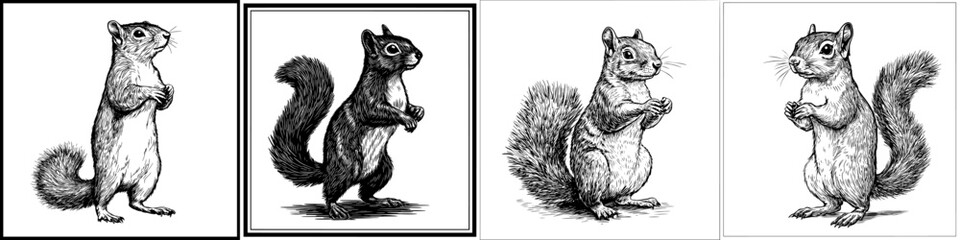 Poster - Graph of a squirrel standing on its hind legs with a white background in the front