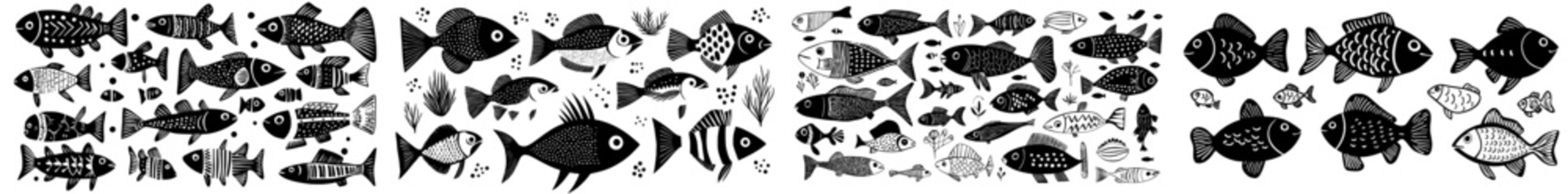 Poster - Drawing of stylized abstract fish for children. A modern doodle for kids
