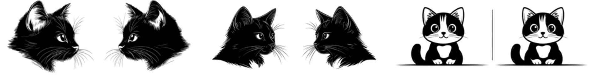 Leinwandbilder - Ink drawing of a cat's head looking up, generative AI