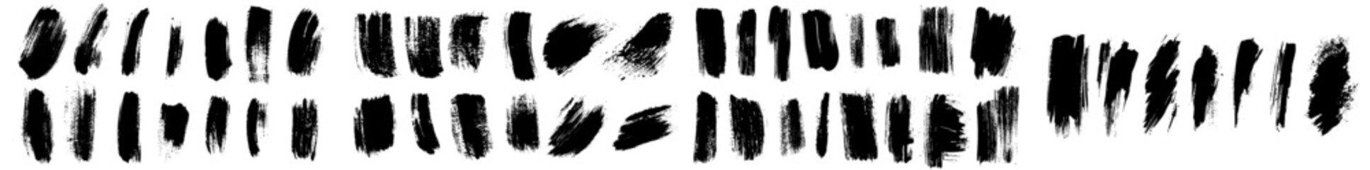 Poster - The abstract horizontal grunge background templates features small black spots with jagged edges and hand drawn brush strokes isolated on white. This background can be used for advertising, text, or